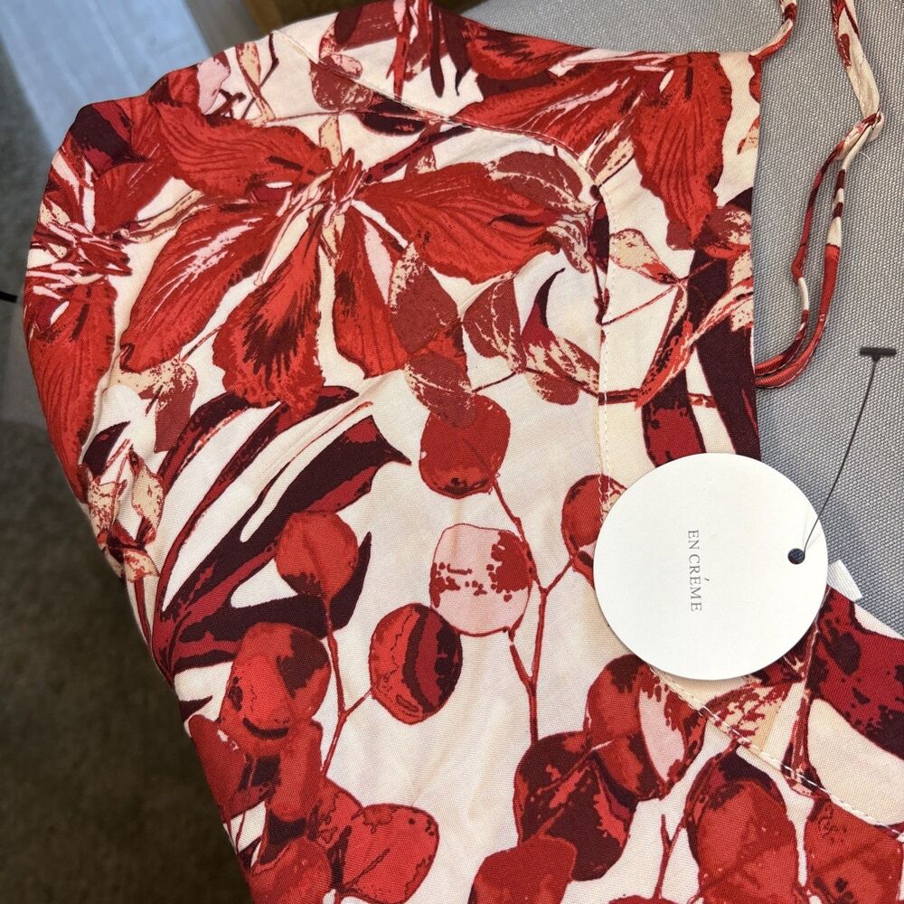 En Creme Medium Tropical Cami Florist Flowy‎ Vacation Travel Beachy Neutral - Picture 8 of 8